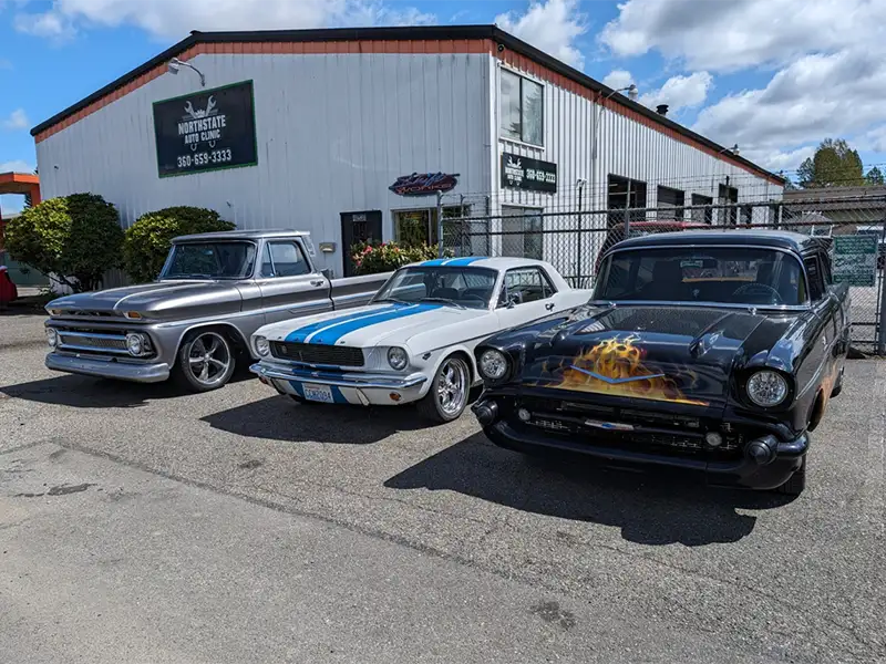 Inside NorthState Auto Clinic automotive repair shop in Marysville, Washington.